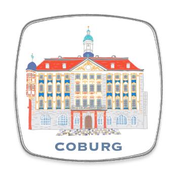 Coburg, hôtel de ville historique, Bavière, Allemagne - Magnet carré - blanc - Devant