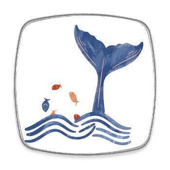 Whale fin and fish - Square fridge magnet - white - Front