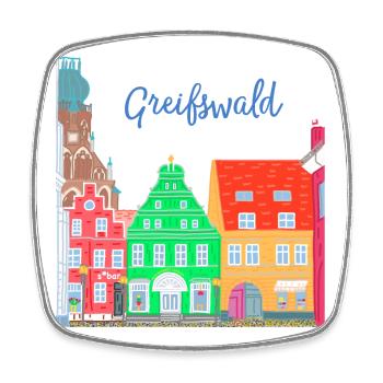 Greifswald, maisons à colombages colorées, Allemagne de l'Est - Magnet carré - blanc - Devant