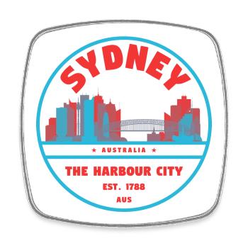 Sydney Hafenstadt Skyline Badge - Viereckiger Kühlschrankmagnet - Weiß - Vorne