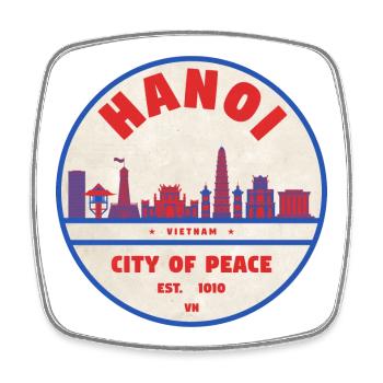 Insigne de la ville de la paix de Hanoï Paysage urbain - Magnet carré - blanc - Devant
