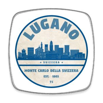Lugano Skyline Abzeichen Shirt - Viereckiger Kühlschrankmagnet - Weiß - Vorne