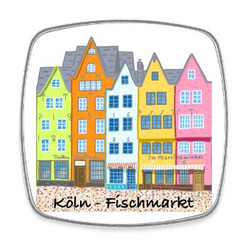 Cologne, Fish Market, Stapelhäuschen, Germany - Square fridge magnet - white - Front