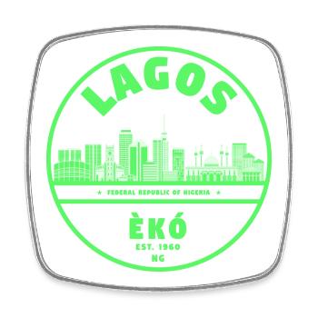 Lagos Neon Skyline Green - Square fridge magnet - white - Front