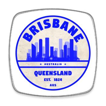 Brisbane Skyline Badge Vintage Stamp - Viereckiger Kühlschrankmagnet - Weiß - Vorne