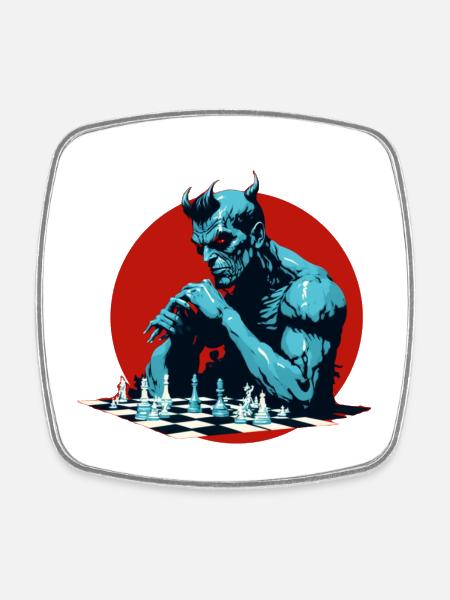 Demon Playing Chess - Square fridge magnet - white