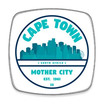Cape Town Skyline Abzeichen - Viereckiger Kühlschrankmagnet - Weiß - Vorne