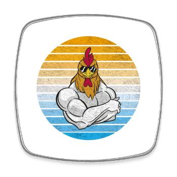Huhn mit cooler Vintage Sonnenbrille - Viereckiger Kühlschrankmagnet - Weiß - Vorne