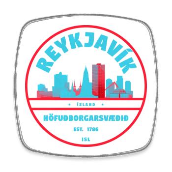 Reykjavík Skyline Stadtbadge - Viereckiger Kühlschrankmagnet - Weiß - Vorne