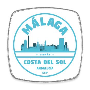 Logo bleu de la Skyline côtière de Málaga - Magnet carré - blanc - Devant