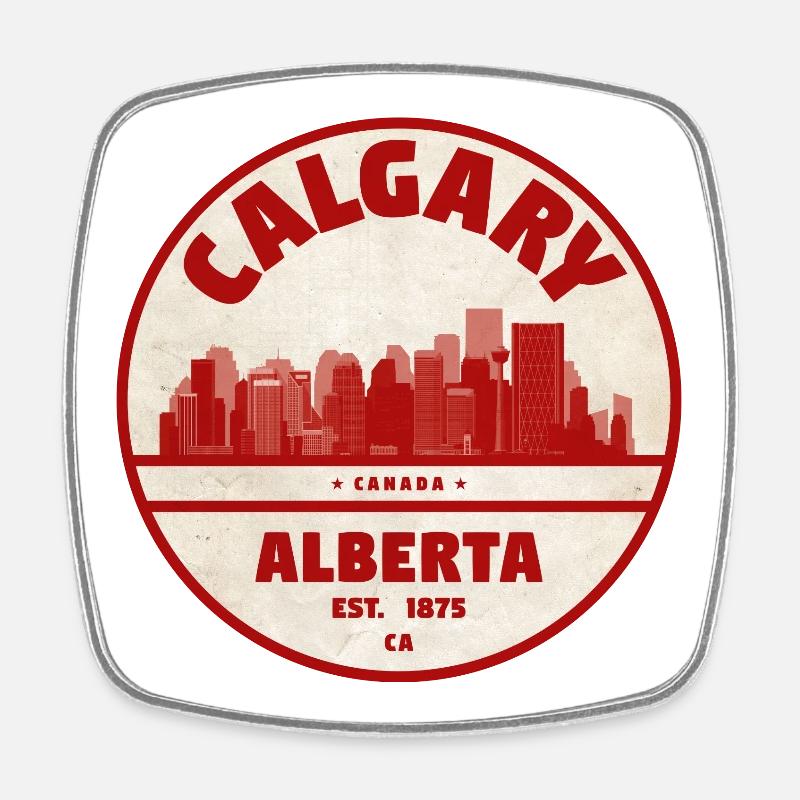 Calgary Skyline Vintage Badge Alberta - Square fridge magnet - white