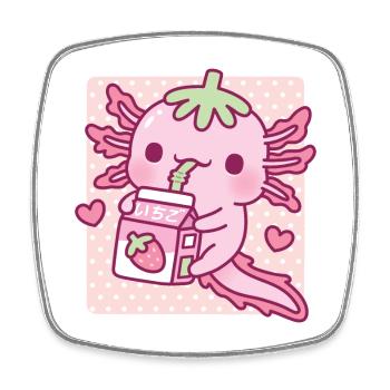 Cute Axolotl Loves Japanese Strawberry Milk - Square fridge magnet - white - Front