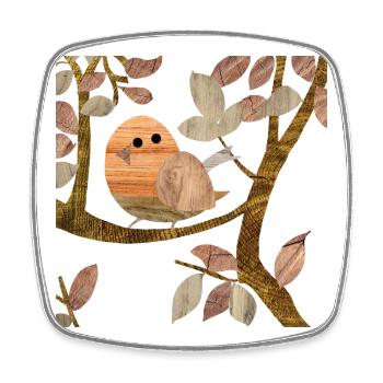 Vogel im Baum - Holz - Viereckiger Kühlschrankmagnet - Weiß - Vorne
