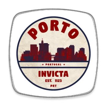 Porto Skyline Invicta Badge - Viereckiger Kühlschrankmagnet - Weiß - Vorne