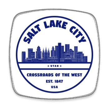 Salt Lake City Skyline Wappen - Viereckiger Kühlschrankmagnet - Weiß - Vorne