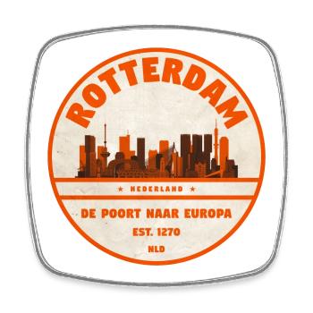 Rotterdam Skyline Vintage-Stempel - Viereckiger Kühlschrankmagnet - Weiß - Vorne