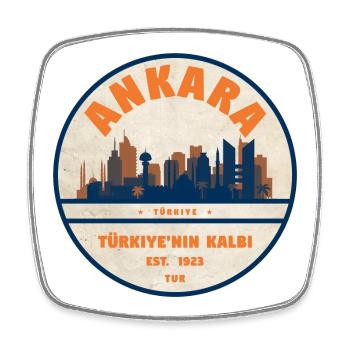 Ankara Herz Skyline Retro Badge - Viereckiger Kühlschrankmagnet - Weiß - Vorne