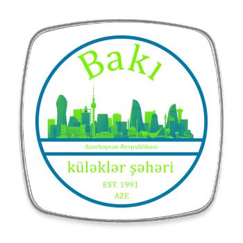 Baku Skyline Kreisdesign mit Neongrün - Viereckiger Kühlschrankmagnet - Weiß - Vorne