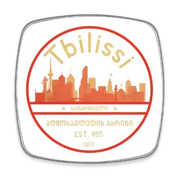 Tbilissi Skyline Vintage Kreis - Viereckiger Kühlschrankmagnet - Weiß - Vorne