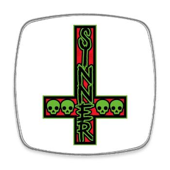 Sünder auf umgekehrtem Kreuz Rot und Grün - Viereckiger Kühlschrankmagnet - Weiß - Vorne