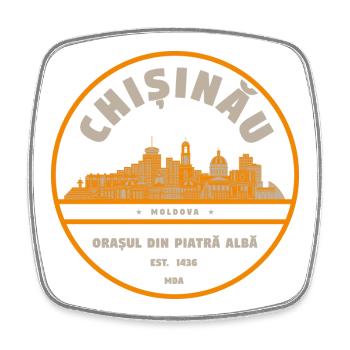 Chisinau Skyline Badge Moldawien - Viereckiger Kühlschrankmagnet - Weiß - Vorne