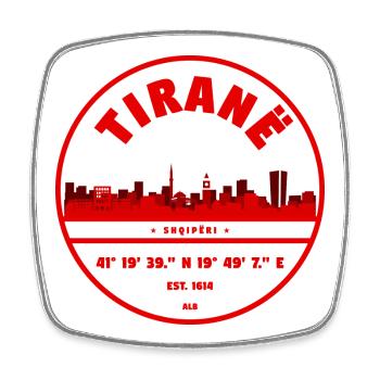 Tirana Albanien Emblem mit Koordinaten - Viereckiger Kühlschrankmagnet - Weiß - Vorne