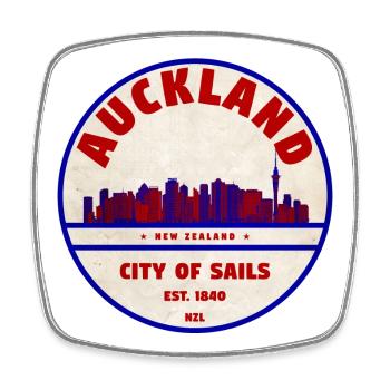 Auckland Skyline: City of Sails NZ - Viereckiger Kühlschrankmagnet - Weiß - Vorne