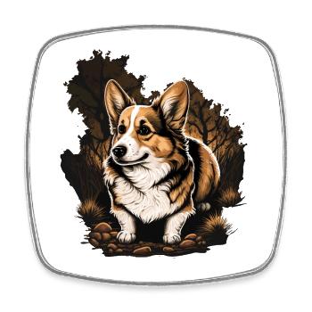 In den Wald Corgi - Viereckiger Kühlschrankmagnet - Weiß - Vorne