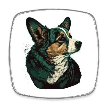 Green Corgi - Square fridge magnet - white - Front