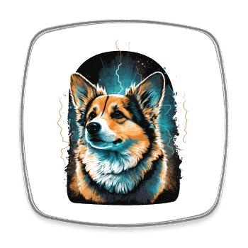Glowing Corgi - Square fridge magnet - white - Front