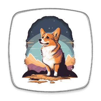 Wondering Corgi - Viereckiger Kühlschrankmagnet - Weiß - Vorne