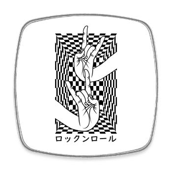 Mains japonaises avec Rock N Roll Mudra aux échecs - Magnet carré - blanc - Devant