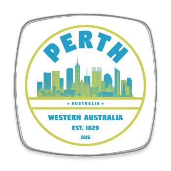 Perth Skyline Vintage Abzeichen - Viereckiger Kühlschrankmagnet - Weiß - Vorne