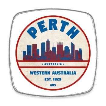 Perth Skyline Retro AU - Viereckiger Kühlschrankmagnet - Weiß - Vorne