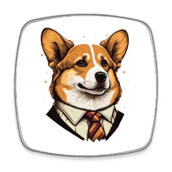 Formale Corgi-Illustration - Viereckiger Kühlschrankmagnet - Weiß - Vorne