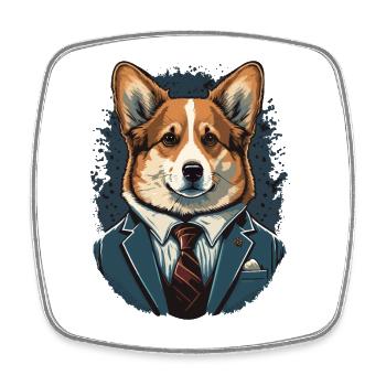Formal Corgi in a Blue suit Art - Square fridge magnet - white - Front