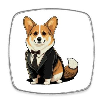 Corgi im Smokinganzug - Viereckiger Kühlschrankmagnet - Weiß - Vorne