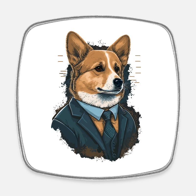 Simple Corgi Art in Suit - Square fridge magnet - white