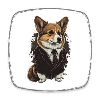 Braunäugige Vintage Corgi Hundekunst - Viereckiger Kühlschrankmagnet - Weiß - Vorne