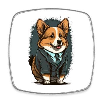 Fluffy Corgi en costume - Magnet carré - blanc - Devant