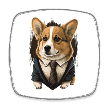 Short Cute Corgi - Square fridge magnet - white - Front