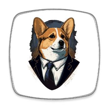 Corgi en tenue d’affaires - Magnet carré - blanc - Devant