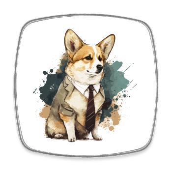 Corgi im weißen Anzug - Viereckiger Kühlschrankmagnet - Weiß - Vorne