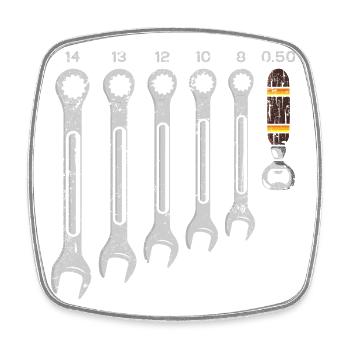 Werkzeugbankschlüssel-Set mit Flaschenöffner - Viereckiger Kühlschrankmagnet - Weiß - Vorne