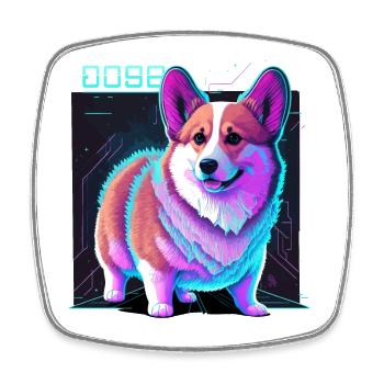 Cyber Corgi - Square fridge magnet - white - Front