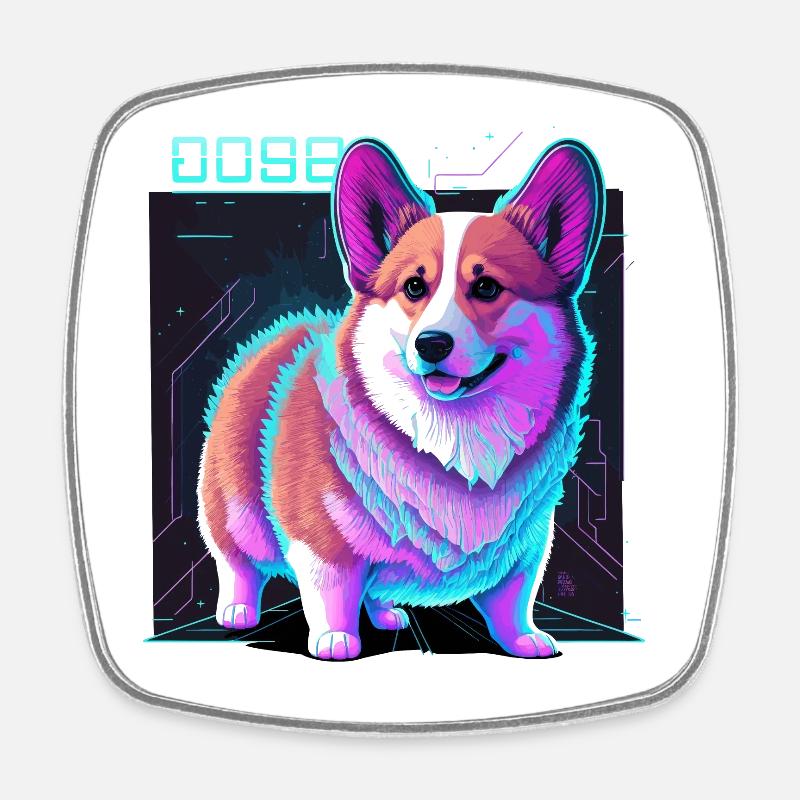 Cyber-Corgi - Magnet carré - blanc