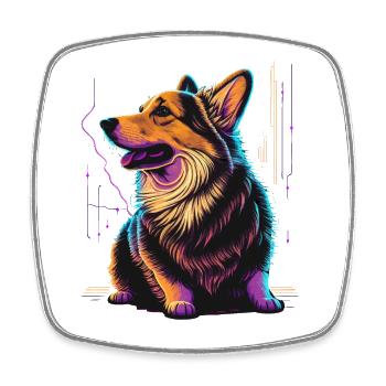 Cool aussehender Vaporwave Corgi - Viereckiger Kühlschrankmagnet - Weiß - Vorne