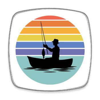 pêche, pêcheur, canne à pêche - Magnet carré - blanc - Devant
