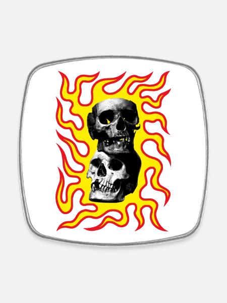 Crânes en feu de l’enfer - Magnet carré - blanc