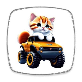 Un chat sur le camion monstre - Magnet carré - blanc - Devant